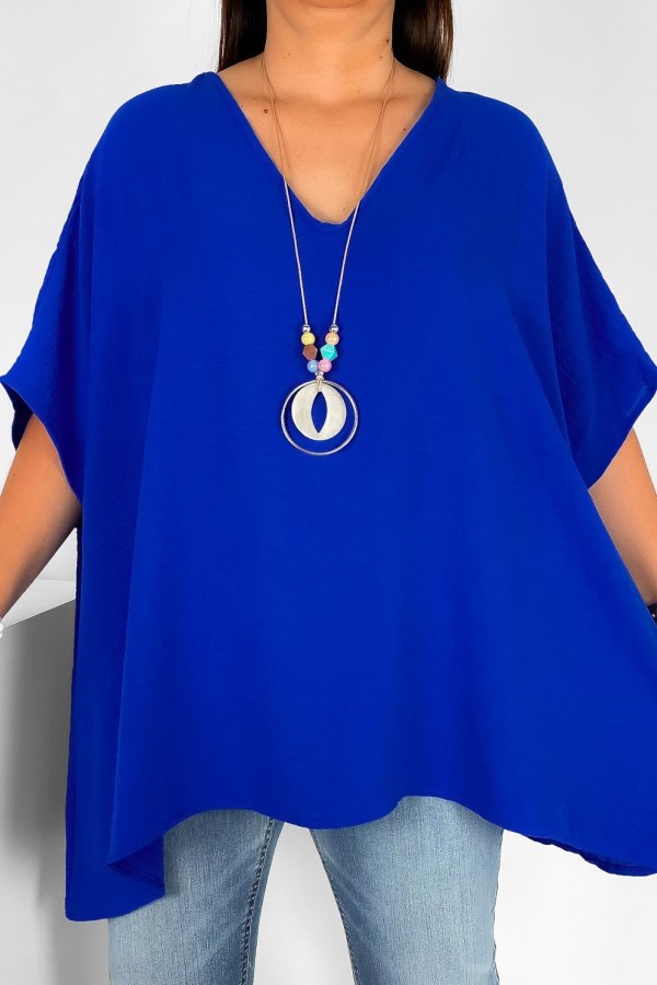 MEGA oversize bluzka tunika w kolorze kobaltowym z naszyjnikiem Wera