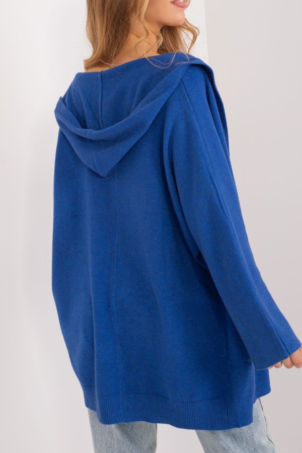 Sweter damski oversize w kolorze kobaltowym narzutka milutki kardigan z kapturem Twist