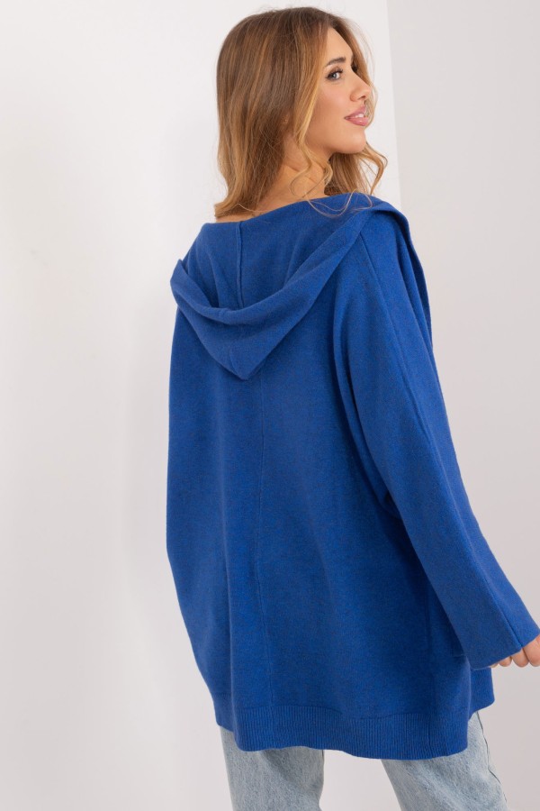 Sweter damski oversize w kolorze kobaltowym narzutka milutki kardigan z kapturem Twist 4