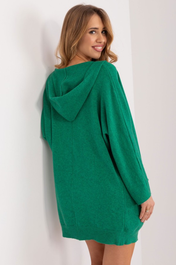 Sweter damski oversize w kolorze zielonym narzutka milutki kardigan z kapturem Twist 1