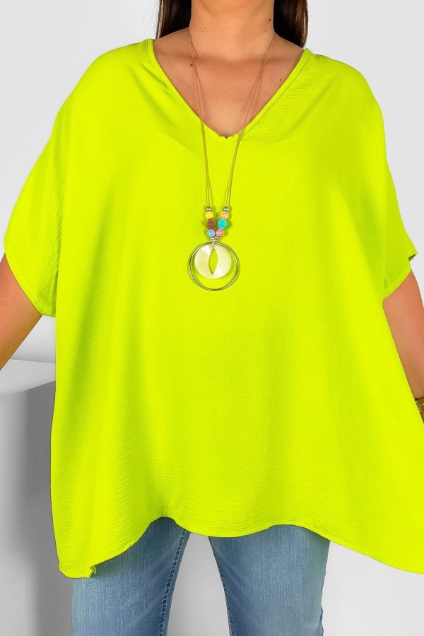 MEGA oversize bluzka tunika w kolorze limonkowym z naszyjnikiem Wera