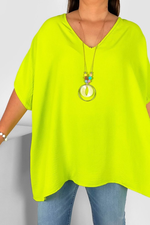 MEGA oversize bluzka tunika w kolorze limonkowym z naszyjnikiem Wera 2