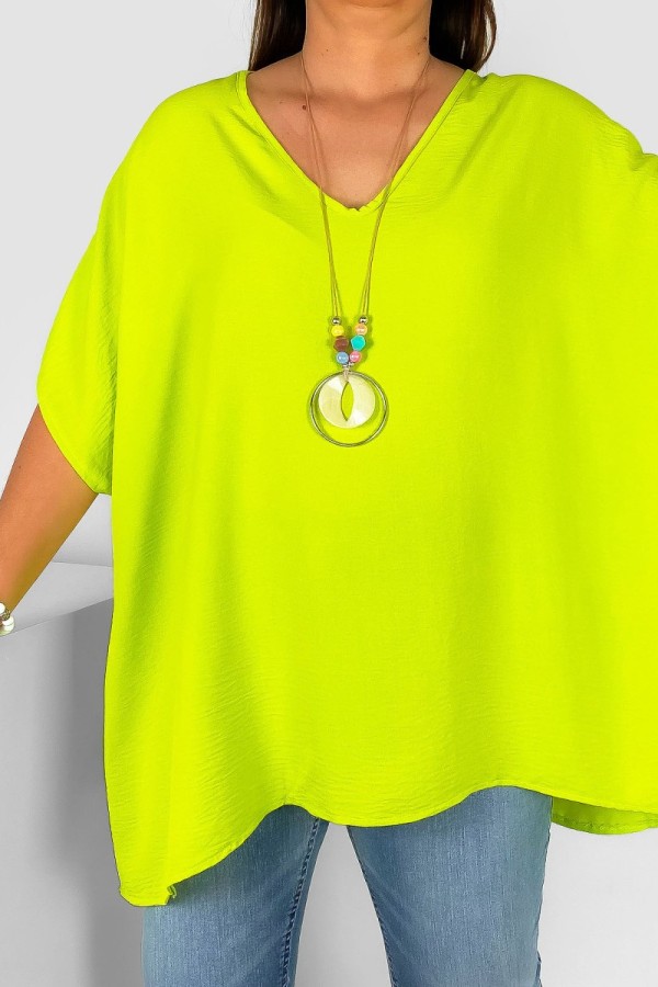 MEGA oversize bluzka tunika w kolorze limonkowym z naszyjnikiem Wera 1