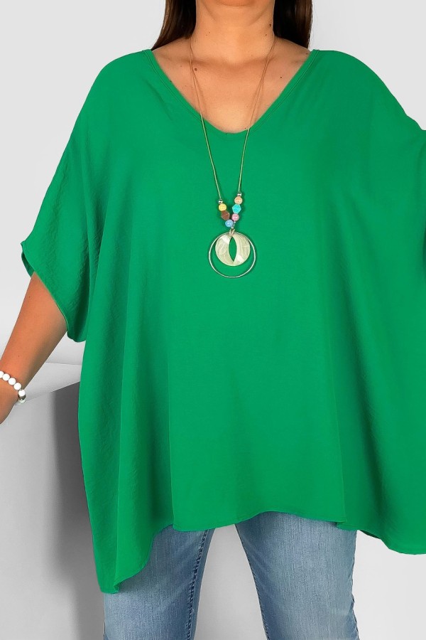 MEGA oversize bluzka tunika w kolorze zielonym z naszyjnikiem Wera 1