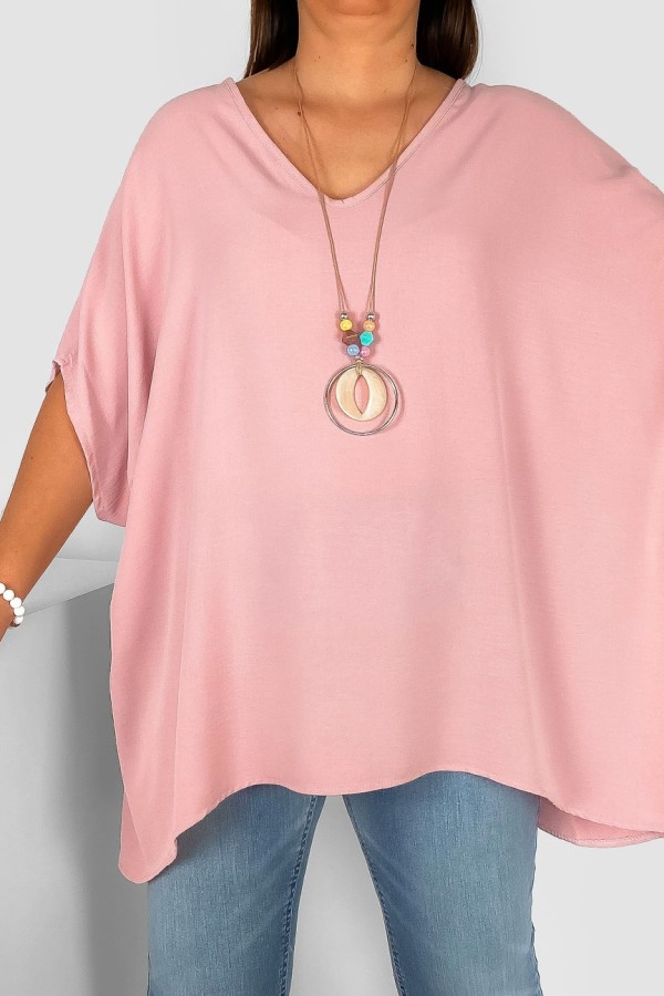 MEGA oversize bluzka tunika w kolorze pudrowym z naszyjnikiem Wera 1