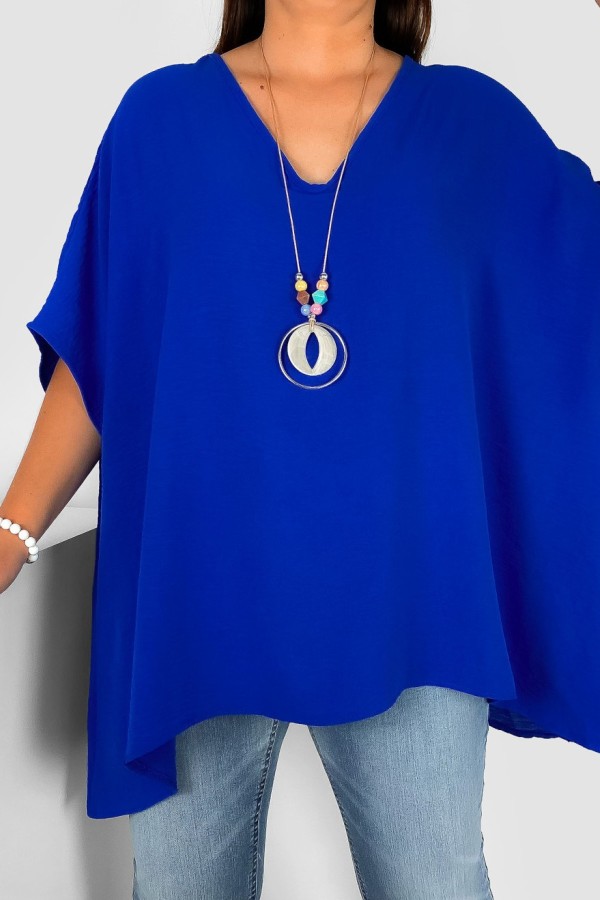 MEGA oversize bluzka tunika w kolorze kobaltowym z naszyjnikiem Wera 1