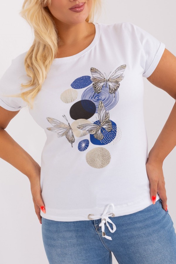 Bluzka damska plus size w kolorze białym wiązana print blue motyle Annda