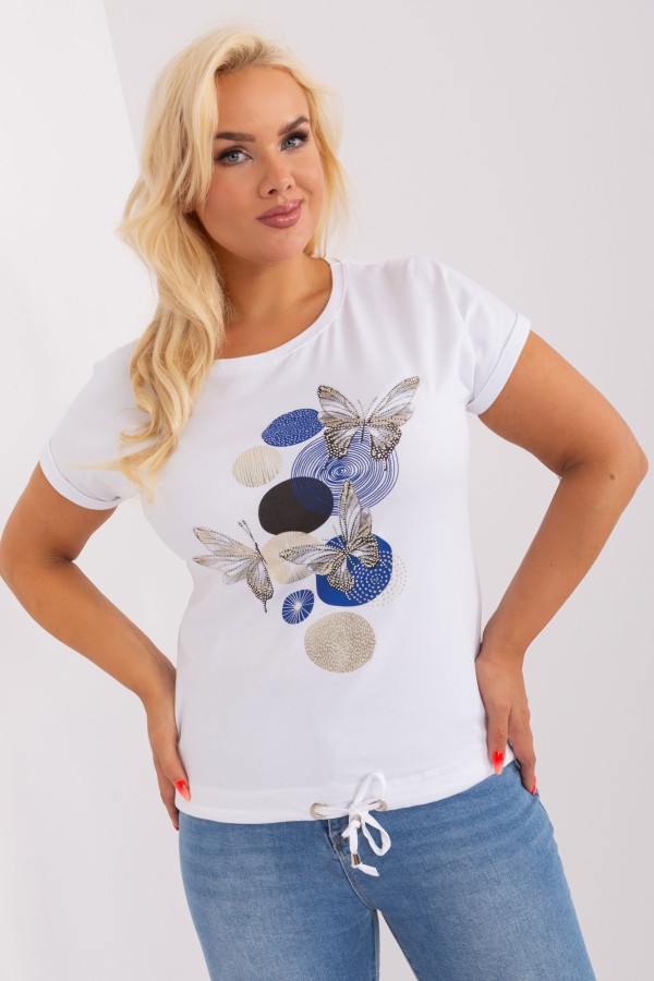 Bluzka damska plus size w kolorze białym wiązana print blue motyle Annda 1