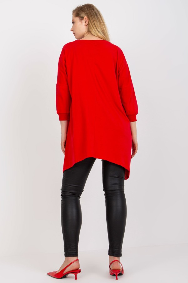 Asymetryczna bluzka tunika damska w kolorze czerwonym z kieszeniami vintage 3