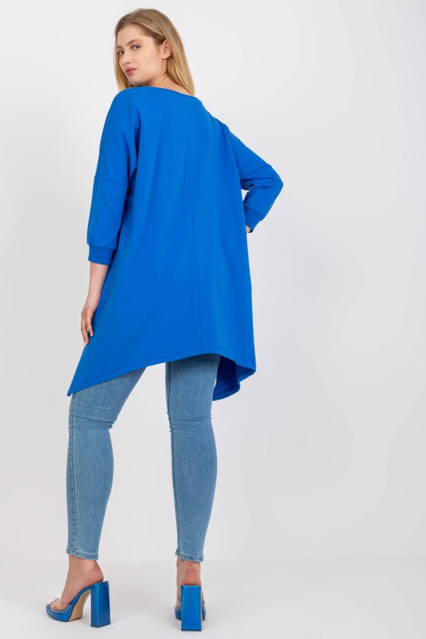 Asymetryczna bluzka tunika damska w kolorze niebieskim z kieszeniami vintage 5