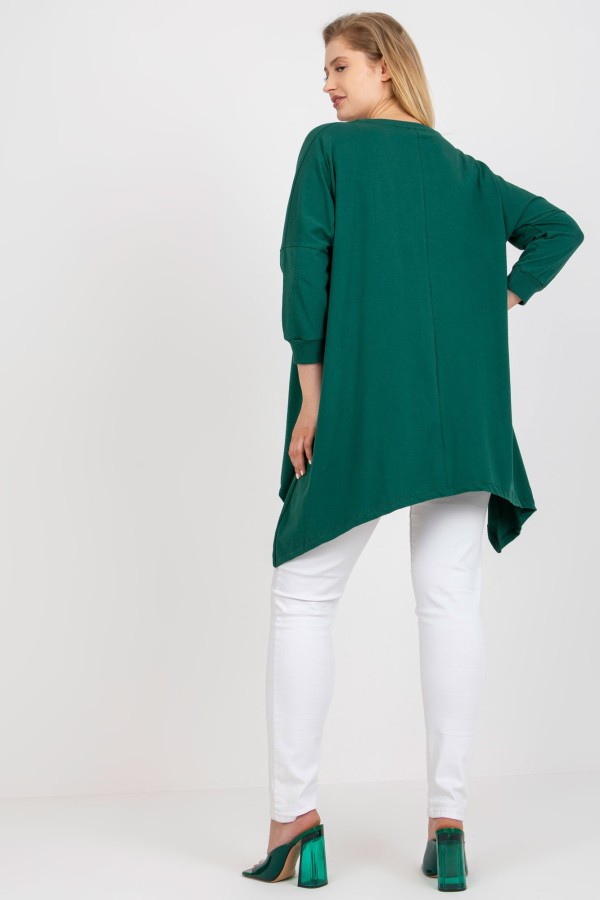 Asymetryczna bluzka tunika damska w kolorze zielonym z kieszeniami vintage 2
