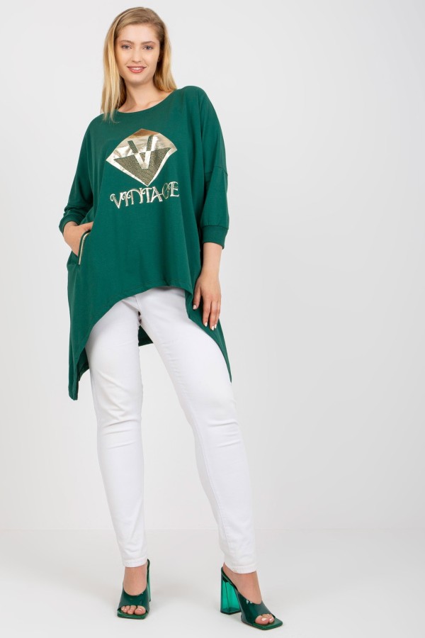 Asymetryczna bluzka tunika damska w kolorze zielonym z kieszeniami vintage 3