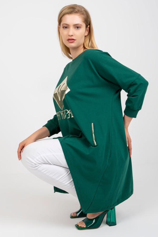 Asymetryczna bluzka tunika damska w kolorze zielonym z kieszeniami vintage 4