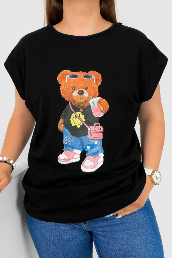 T-shirt damski nietoperz w kolorze czarnym nadruk miś teddy