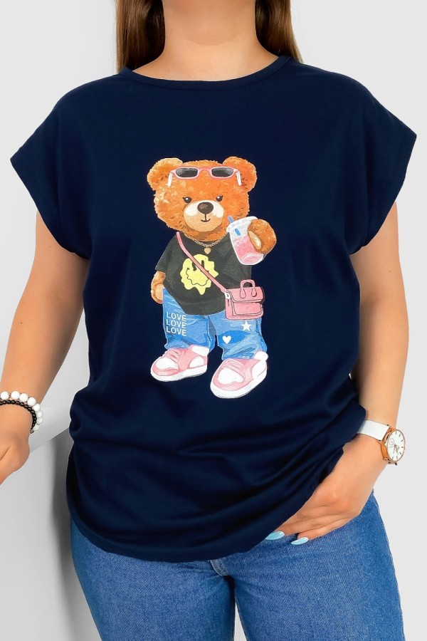 T-shirt damski nietoperz w kolorze dark navy nadruk miś teddy