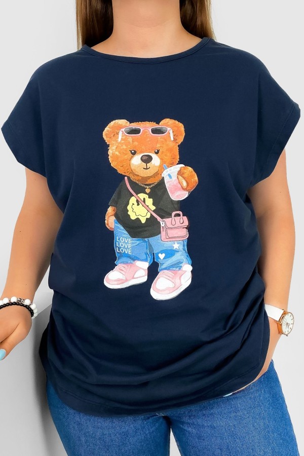 T-shirt damski nietoperz w kolorze granatowym nadruk miś teddy