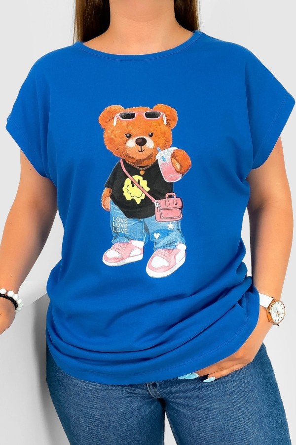 T-shirt damski nietoperz w kolorze niebieskim nadruk miś teddy