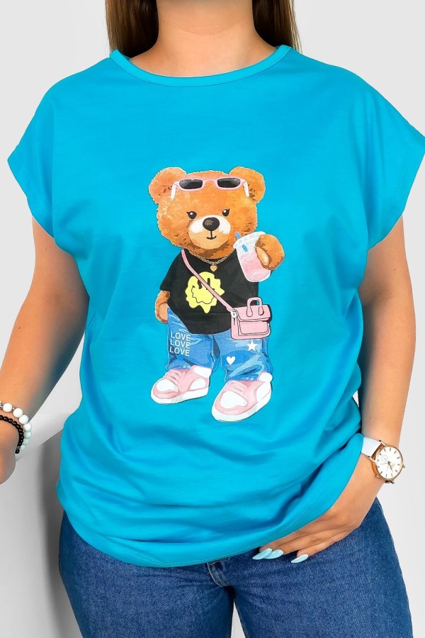 T-shirt damski nietoperz w kolorze turkusowym nadruk miś teddy