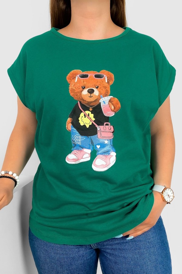 T-shirt damski nietoperz w kolorze zielonym nadruk miś teddy