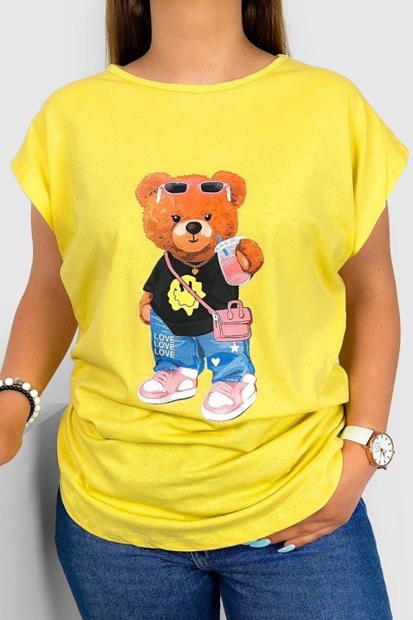 T-shirt damski nietoperz w kolorze żółtym nadruk miś teddy