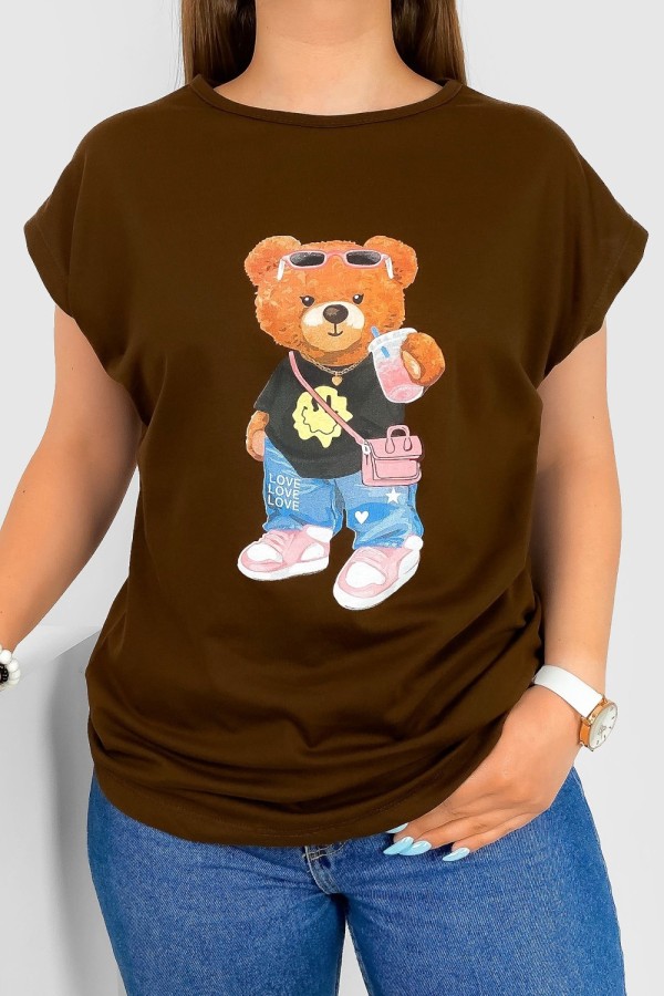T-shirt damski nietoperz w kolorze brązowym nadruk miś teddy