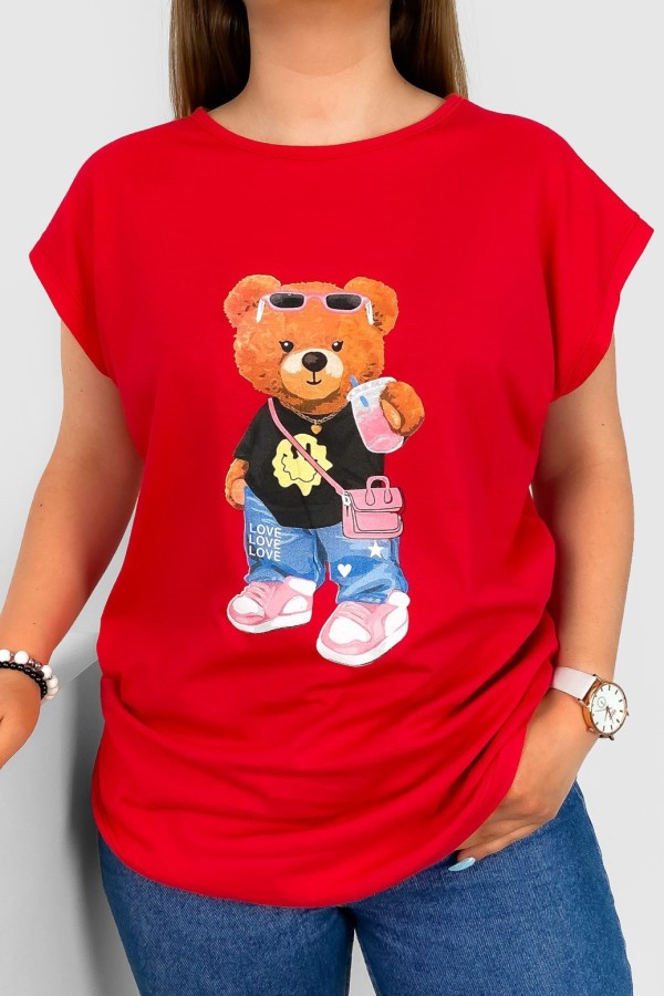 T-shirt damski nietoperz w kolorze czerwonym nadruk miś teddy