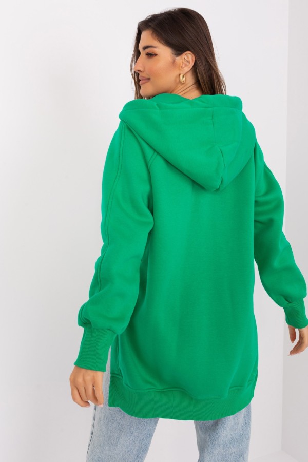 Bluza damska z kapturem w kolorze zielonym na zamek rozcięcia dłuższy tył Kasy 2