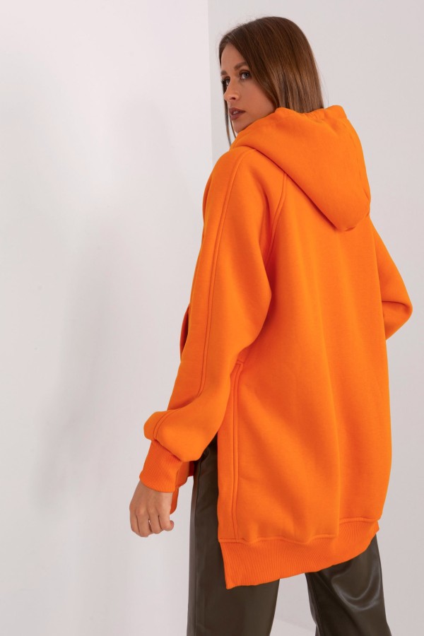 Bluza damska z kapturem w kolorze pomarańczowym na zamek rozcięcia dłuższy tył Kasy 4