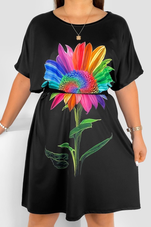 Sukienka damska plus size nietoperz multikolor wzór kolorowy słonecznik Helia