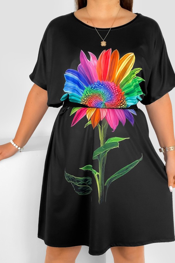 Sukienka damska plus size nietoperz multikolor wzór kolorowy słonecznik Helia 1
