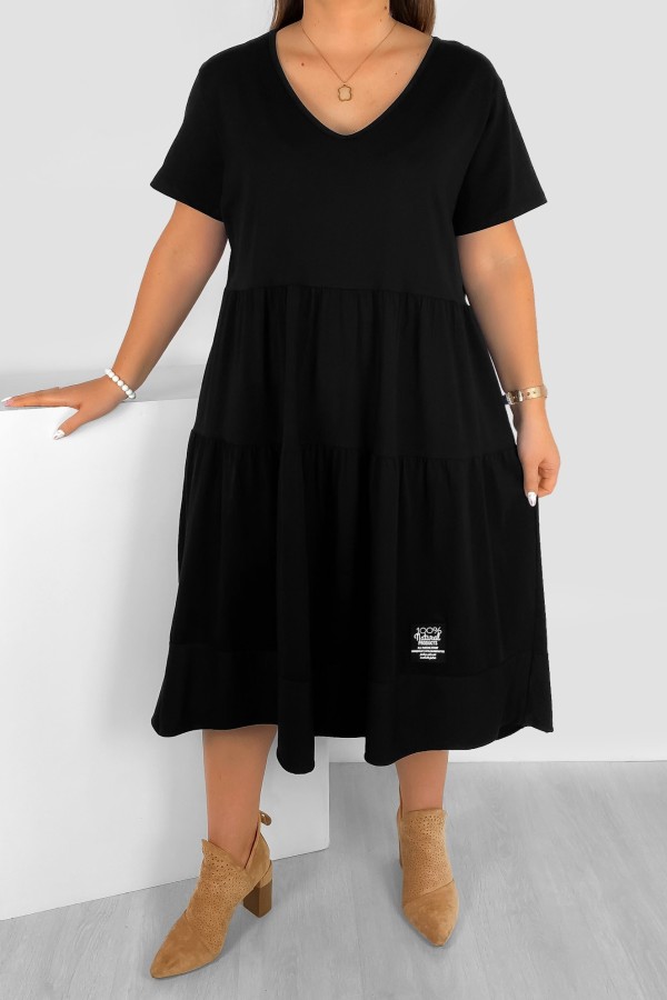 Sukienka plus size w kolorze czarnym krótki rękawem falbany V dekolt Samanta