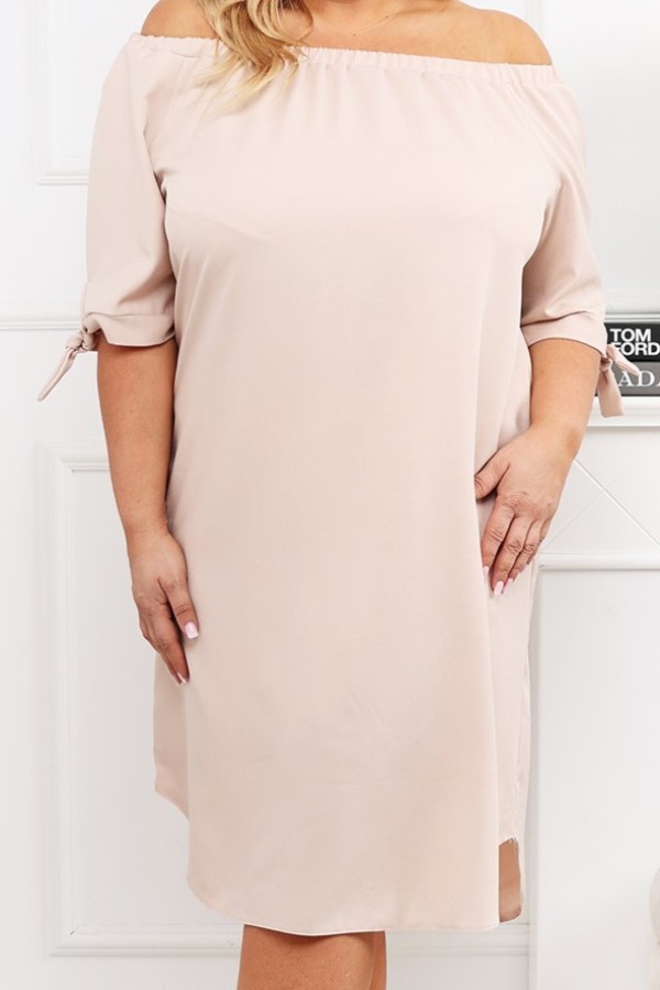 Sukienka hiszpanka plus size w kolorze beżowym Karli 4