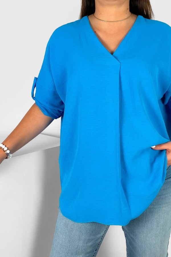Elegancka bluzka oversize koszula w kolorze lazurowym podpinany rękaw Klee 1