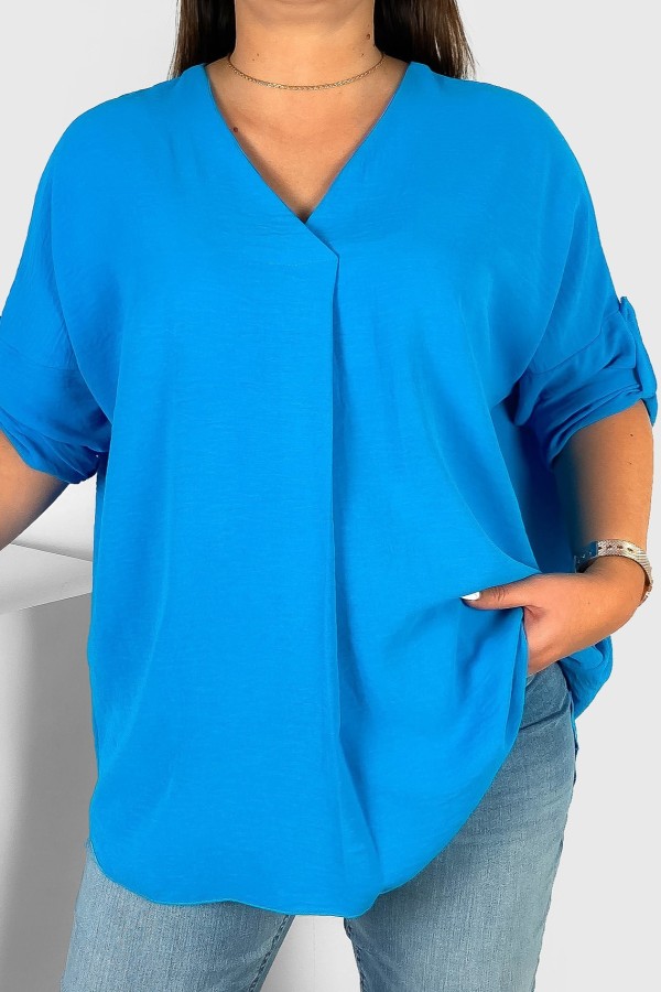 Elegancka bluzka oversize koszula w kolorze lazurowym podpinany rękaw Klee
