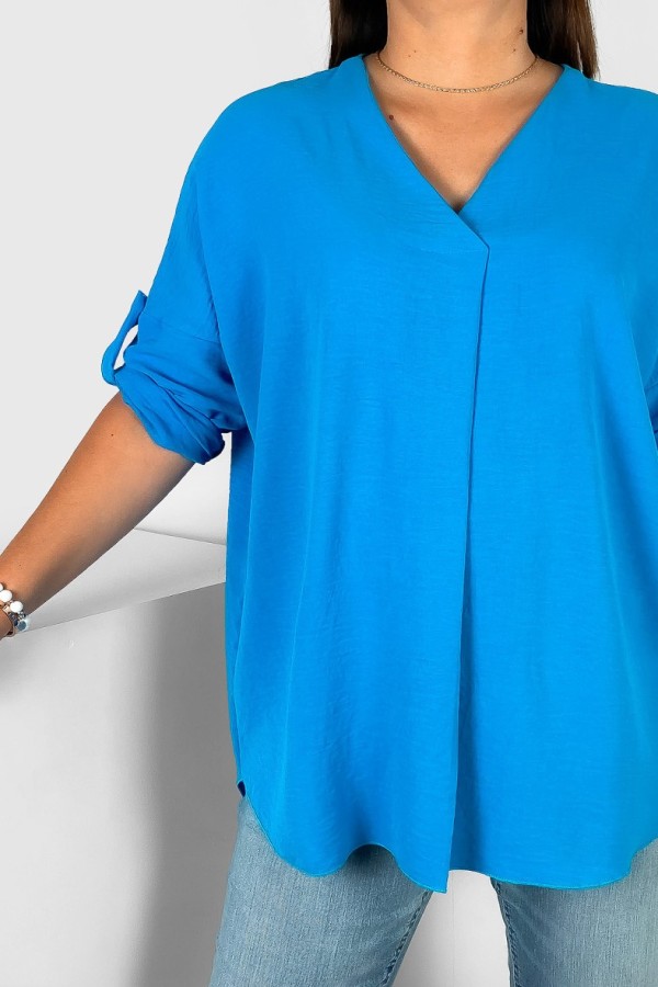 Elegancka bluzka oversize koszula w kolorze lazurowym podpinany rękaw Klee 2