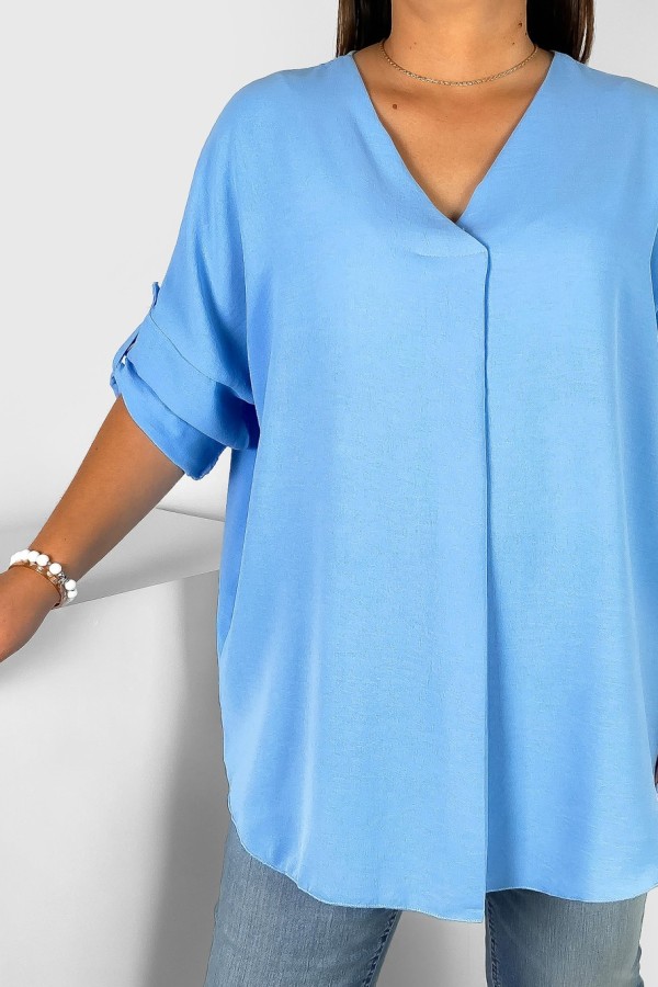 Elegancka bluzka oversize koszula w kolorze błękitnym podpinany rękaw Klee 2