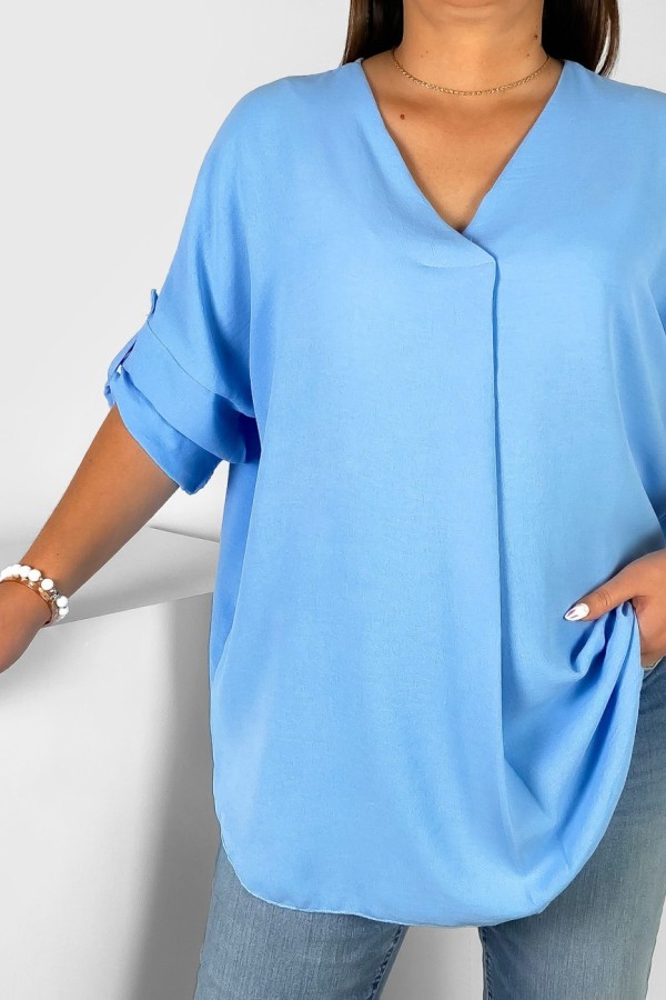 Elegancka bluzka oversize koszula w kolorze błękitnym podpinany rękaw Klee 1