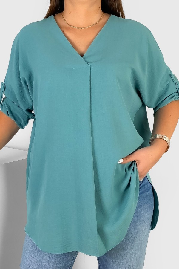 Elegancka bluzka oversize koszula w kolorze patyny podpinany rękaw Klee
