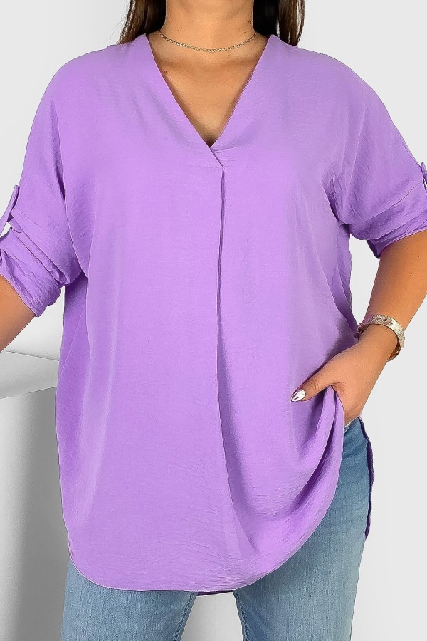 Elegancka bluzka oversize koszula w kolorze lila fiolet podpinany rękaw Klee