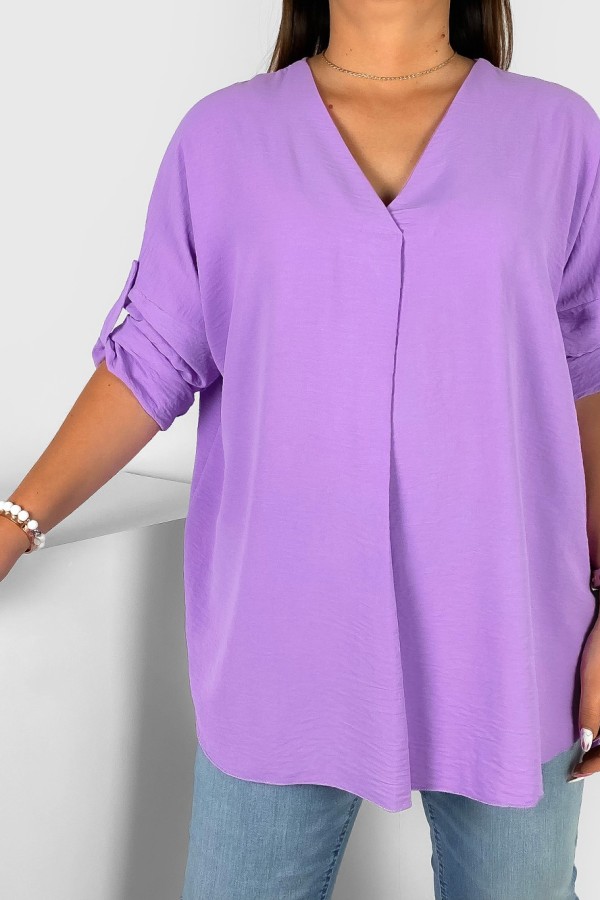 Elegancka bluzka oversize koszula w kolorze lila fiolet podpinany rękaw Klee 2