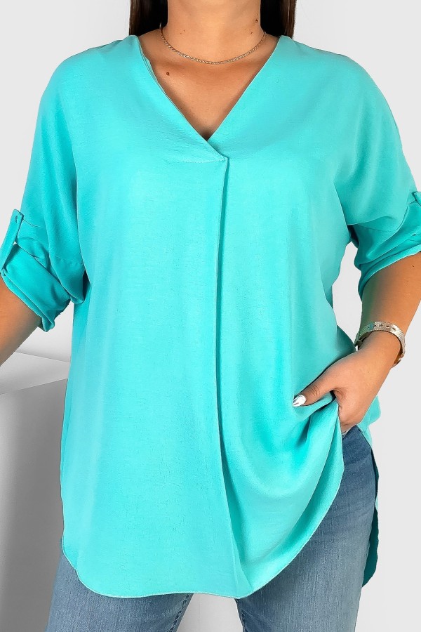 Elegancka bluzka oversize koszula w kolorze miętowym podpinany rękaw Klee