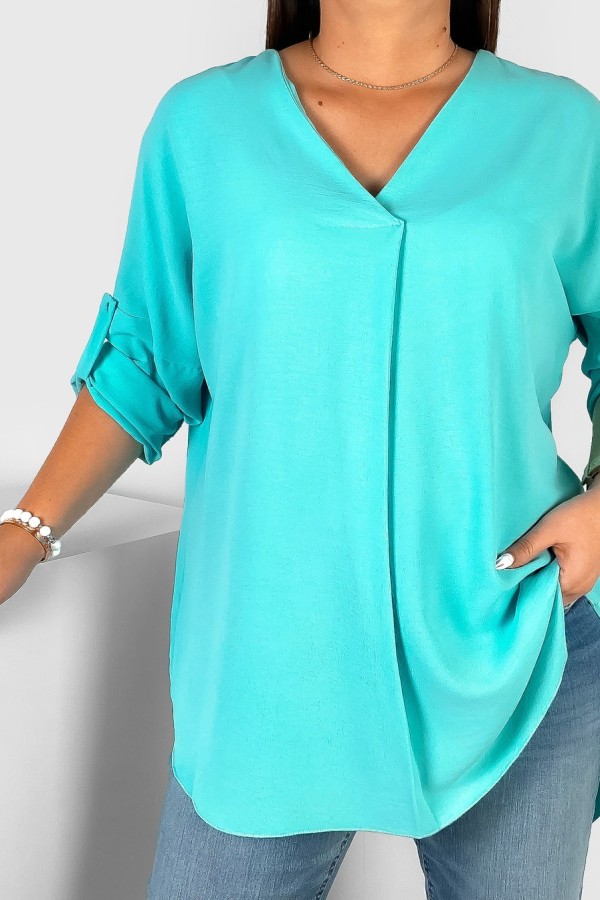 Elegancka bluzka oversize koszula w kolorze miętowym podpinany rękaw Klee 1