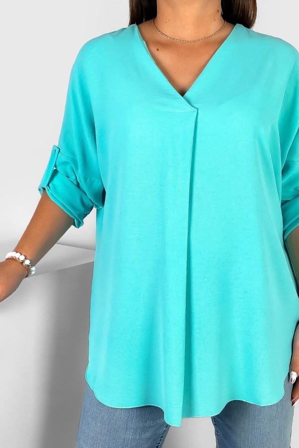 Elegancka bluzka oversize koszula w kolorze miętowym podpinany rękaw Klee 2