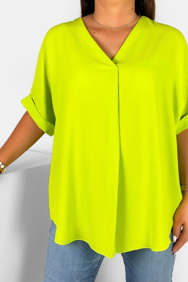 Elegancka bluzka oversize koszula w kolorze limonkowym Asha 2
