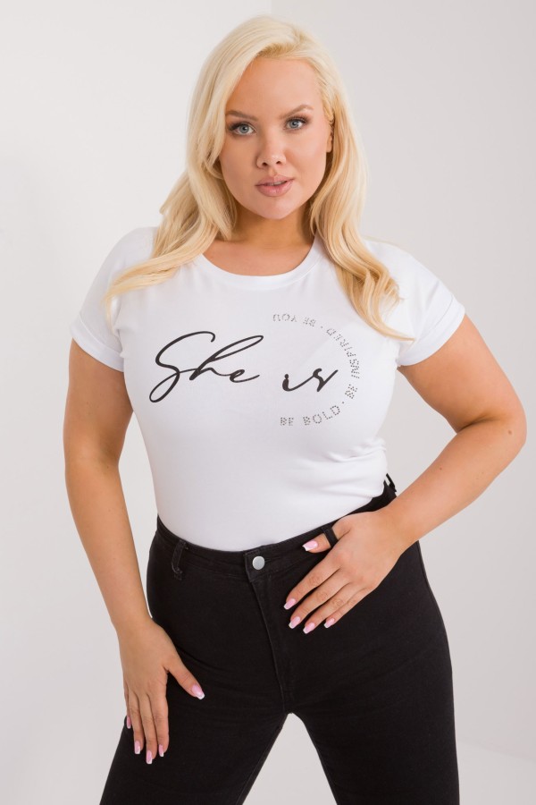 Bluzka damska T-shirt w kolorze białym aplikacja dżety Mika 1