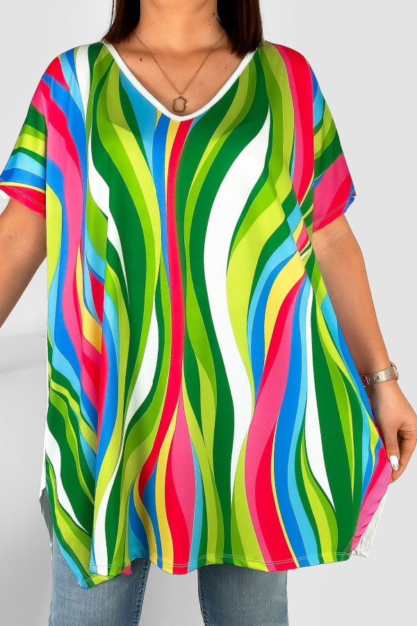 Tunika damska plus size nietoperz multikolor wzór kolorowe fale Emilly