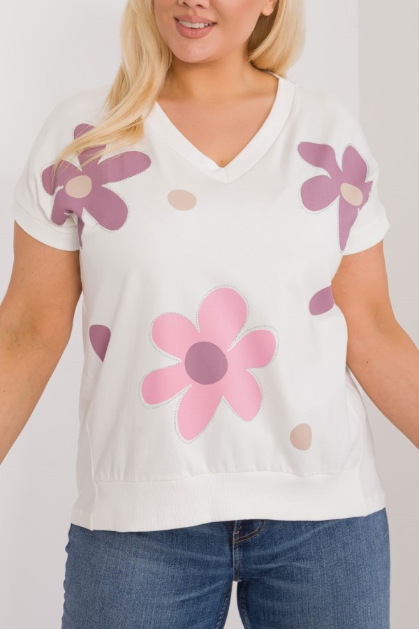 Bluzka damska T-shirt plus size w kolorze ecru print kwiaty dżety Coco