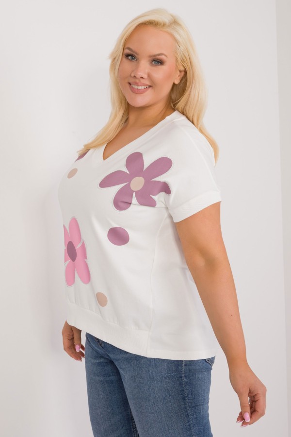 Bluzka damska T-shirt plus size w kolorze ecru print kwiaty dżety Coco 2