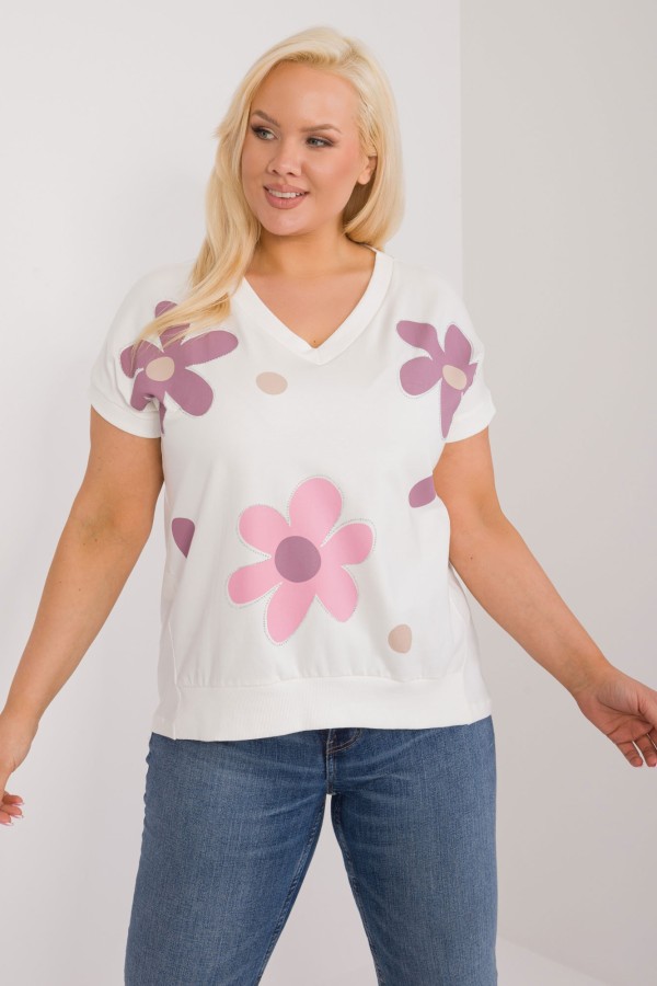 Bluzka damska T-shirt plus size w kolorze ecru print kwiaty dżety Coco 4