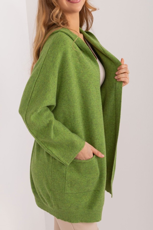 Sweter damski oversize w kolorze jasno zielonym narzutka milutki kardigan z kapturem Twist